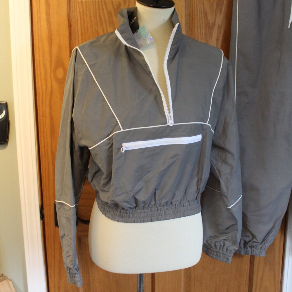 Forever 21 Reflective Holographic Cropped Windbreaker Jacket & Pants S/XS